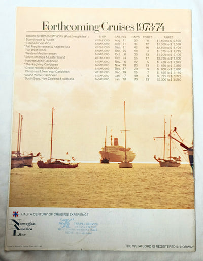 Norwegian America Line ms Vistafjord 1974 Great World Cruise Brochure - TulipStuff