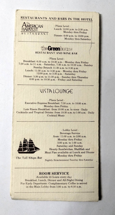 Vista Int'l Hotel World Trade Center NYC Room Welcome Folder 1980's - TulipStuff