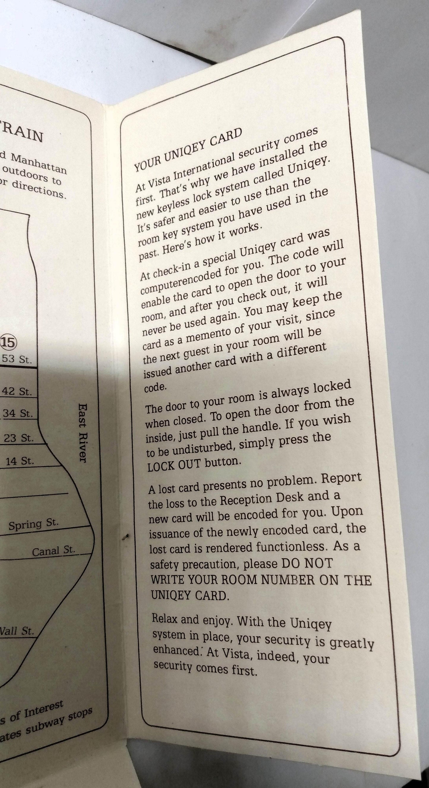 Vista Int'l Hotel World Trade Center NYC Room Welcome Folder 1980's - TulipStuff