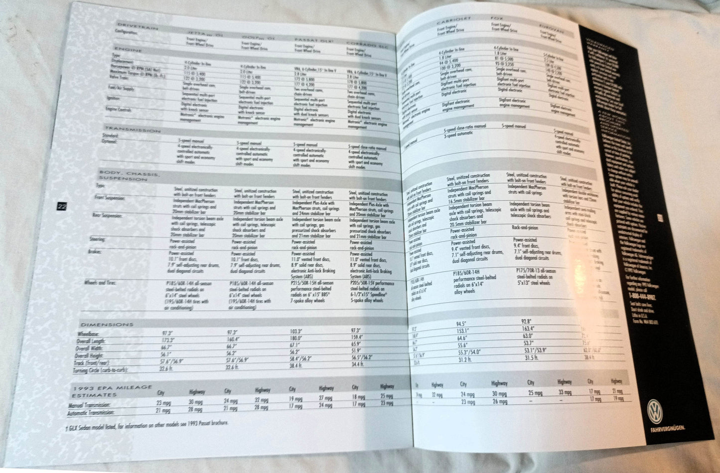 Volkswagen 1993 Full Line Dealer Sales Brochure Jetta Golf EuroVan Fox - TulipStuff