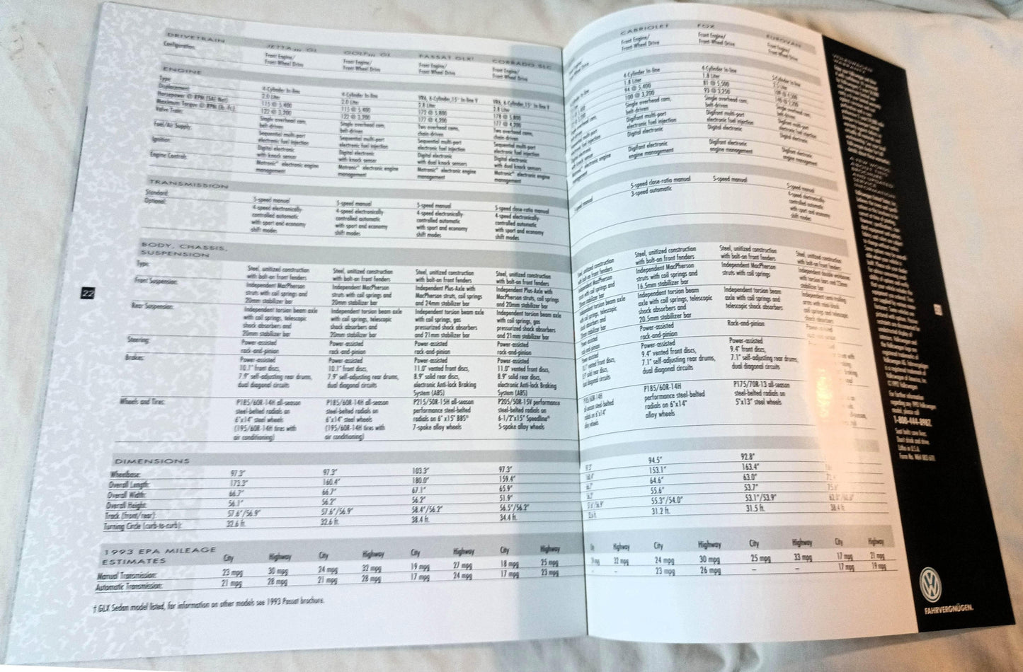 Volkswagen 1993 Full Line Dealer Sales Brochure Jetta Golf EuroVan Fox - TulipStuff