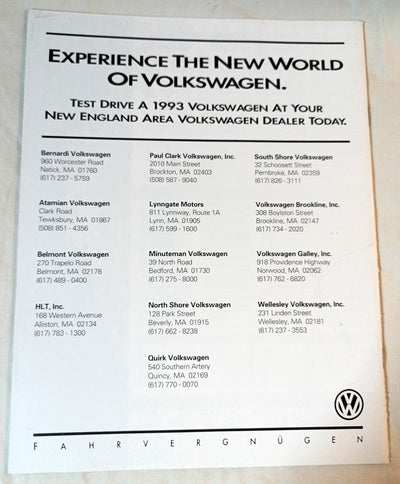 Volkswagen 1993 Full Line Dealer Sales Brochure Jetta Golf EuroVan Fox - TulipStuff