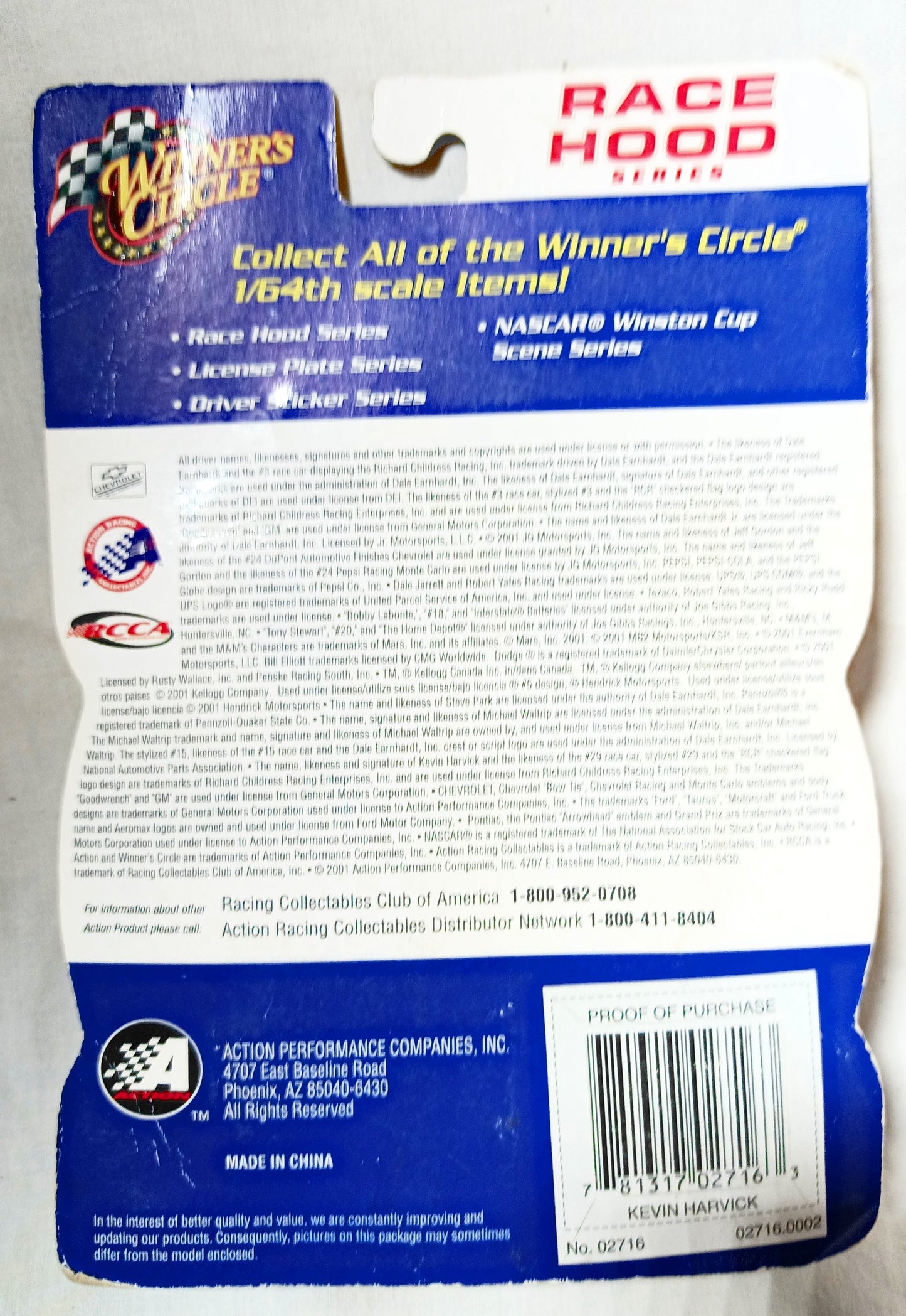 Winners Circle 2001 Race Hood Kevin Harvick GM Goodwrench Monte Carlo - TulipStuff