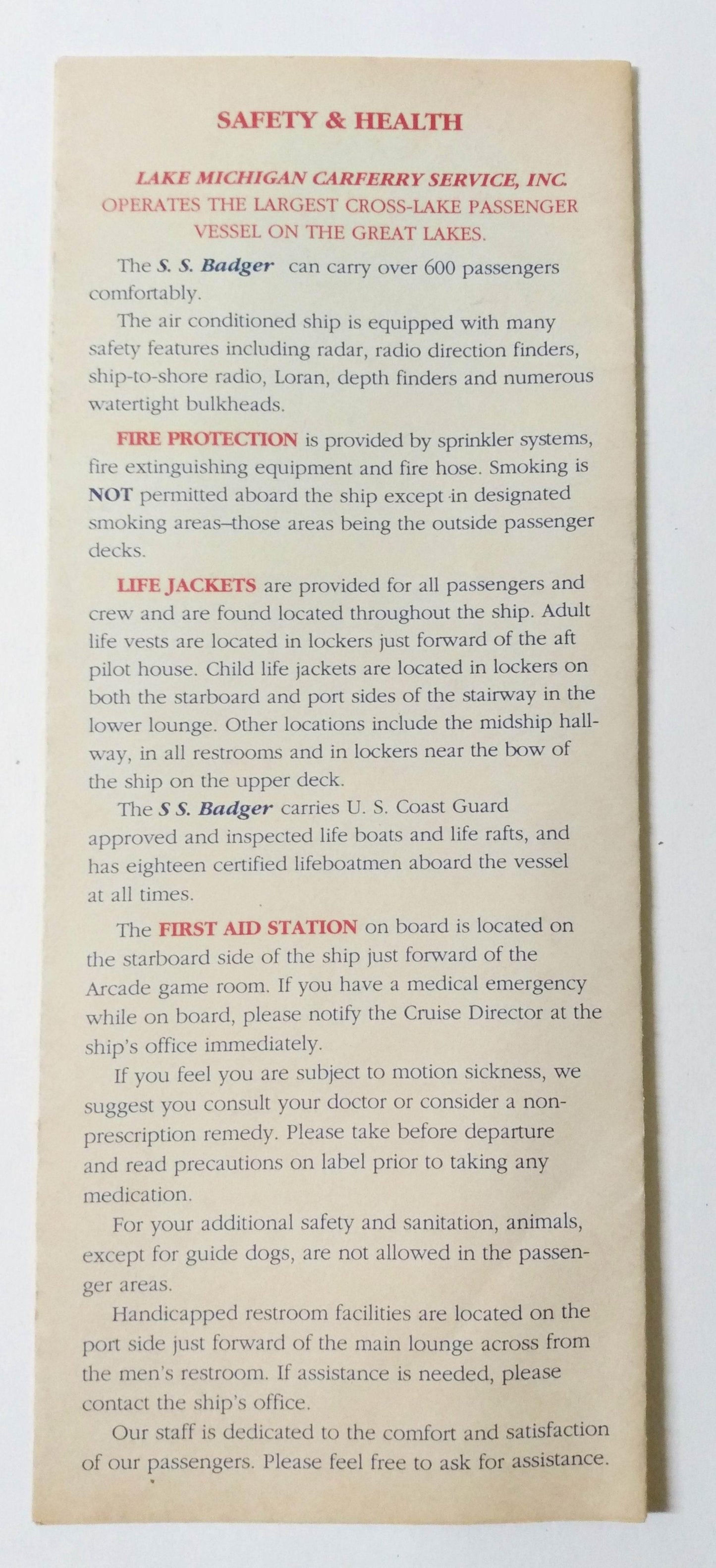 Lake Michigan Carferry ss Badger Welcome Aboard Brochure 1992 - TulipStuff