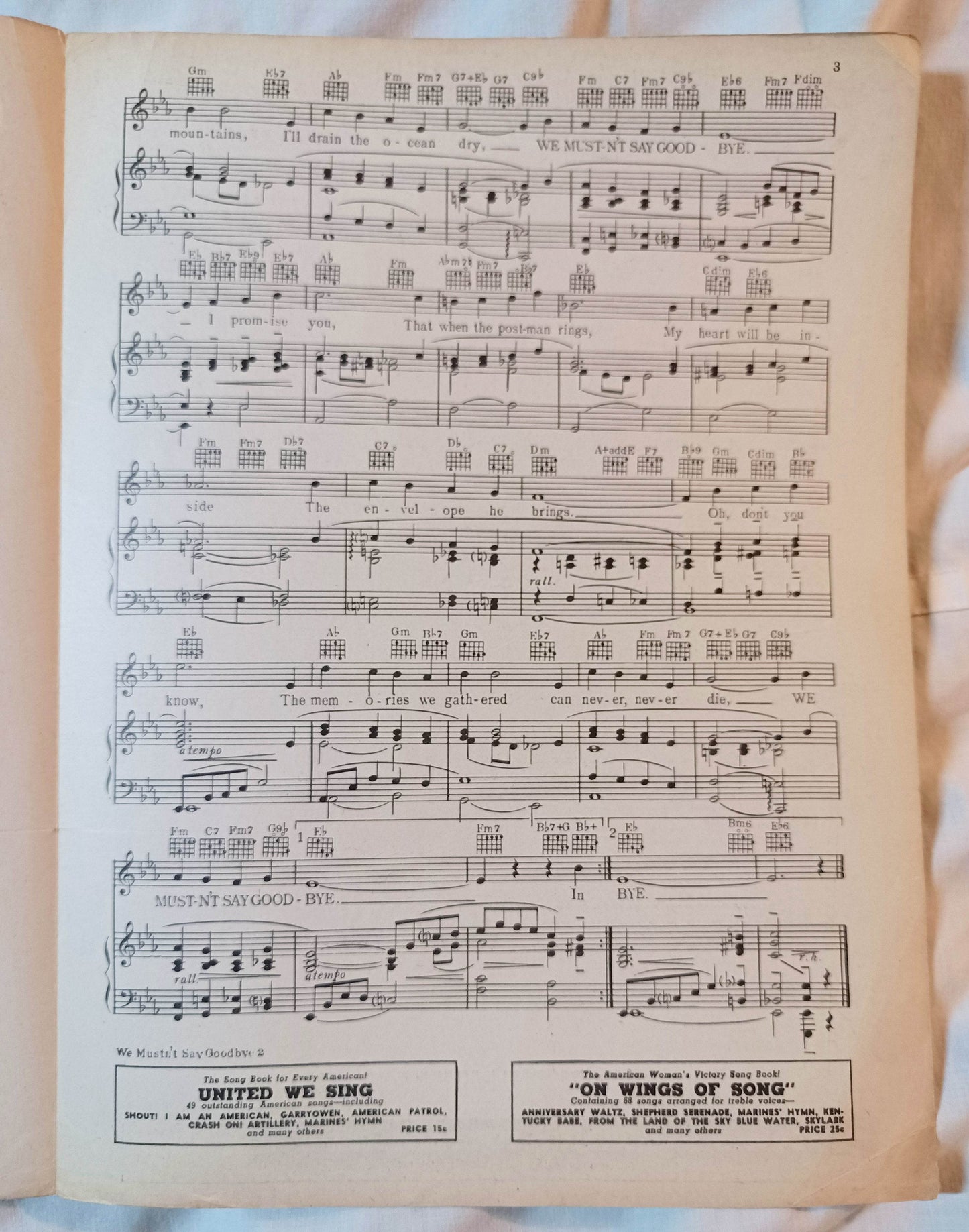 We Mustn't Say Goodbye Stage Door Canteen WW2 Sheet Music 1943 - TulipStuff