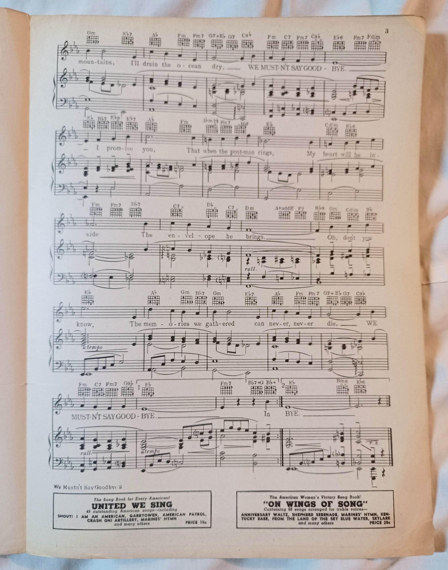 We Mustn't Say Goodbye Stage Door Canteen WW2 Sheet Music 1943 - TulipStuff