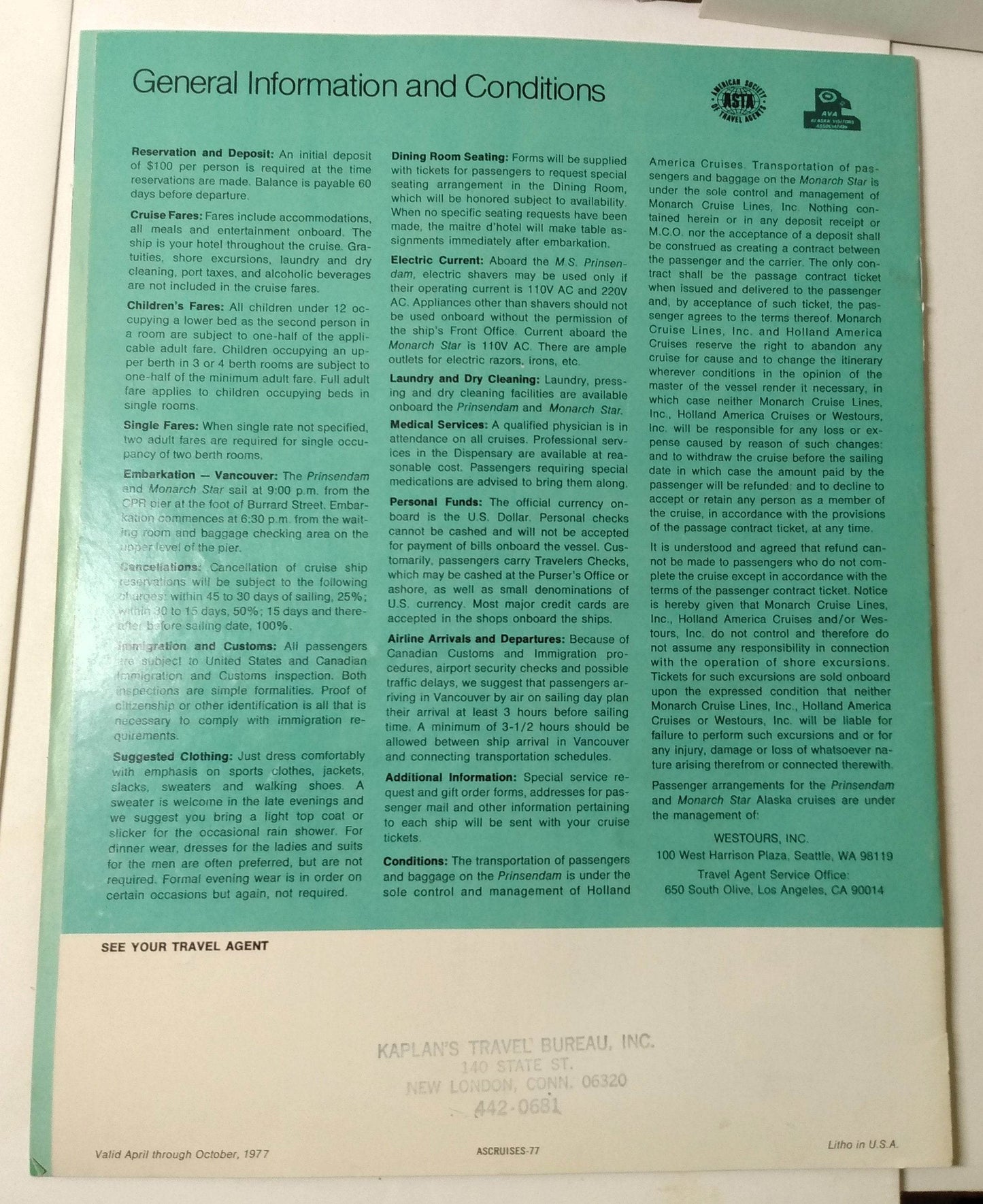 Westours Prinsendam Monarch Star Alaska Cruises Brochure 1977 - TulipStuff