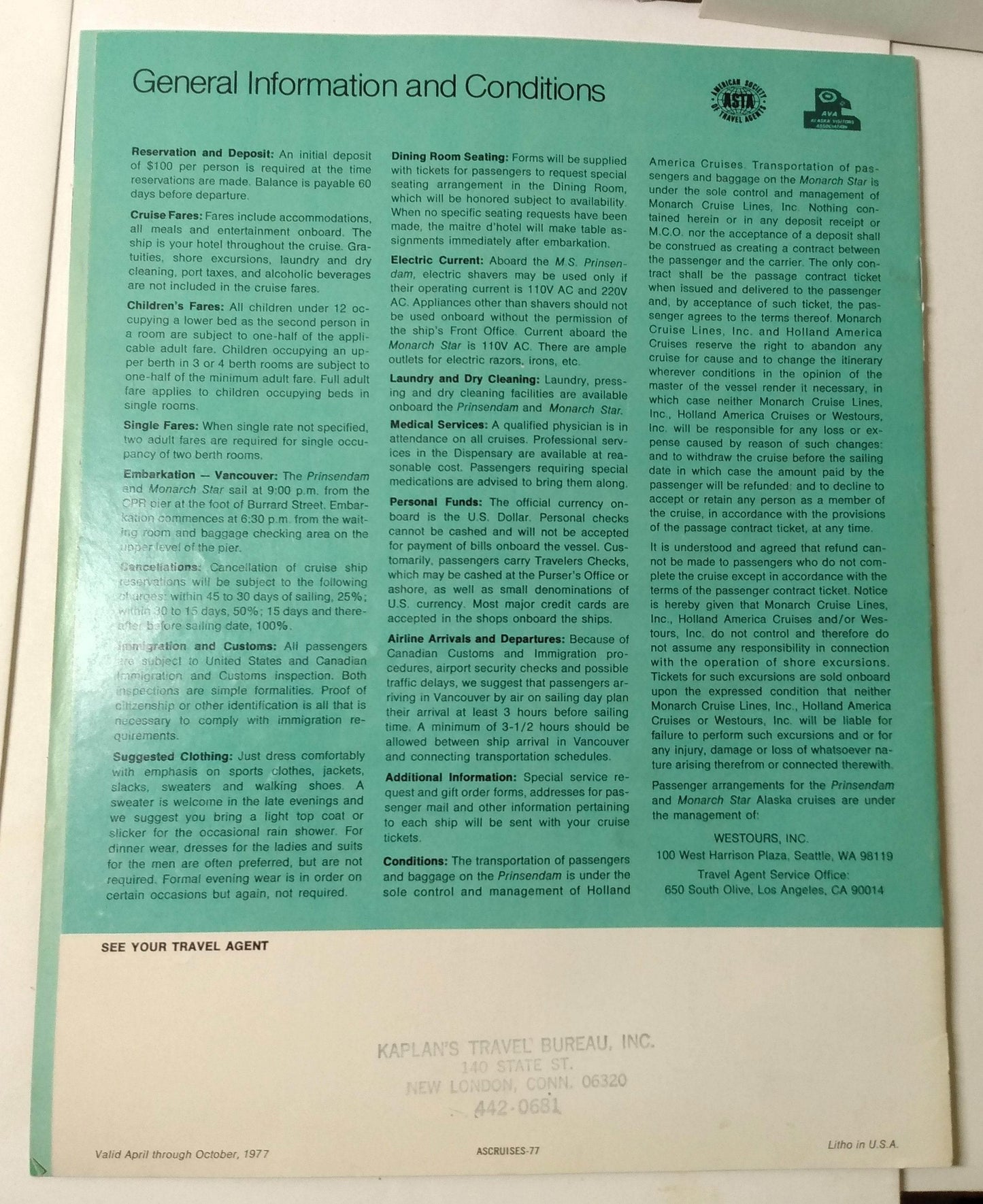 Westours Prinsendam Monarch Star Alaska Cruises Brochure 1977 - TulipStuff