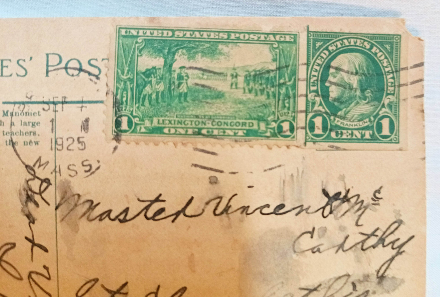 Whitman School Principal Brockton Postcard Lexington Concord 1c Stamp - TulipStuff