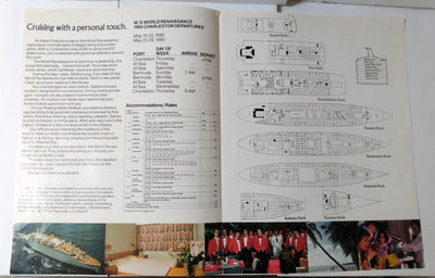 Costa ms World Renaissance Charleston SC Bermuda Cruises 1980 Brochure - TulipStuff