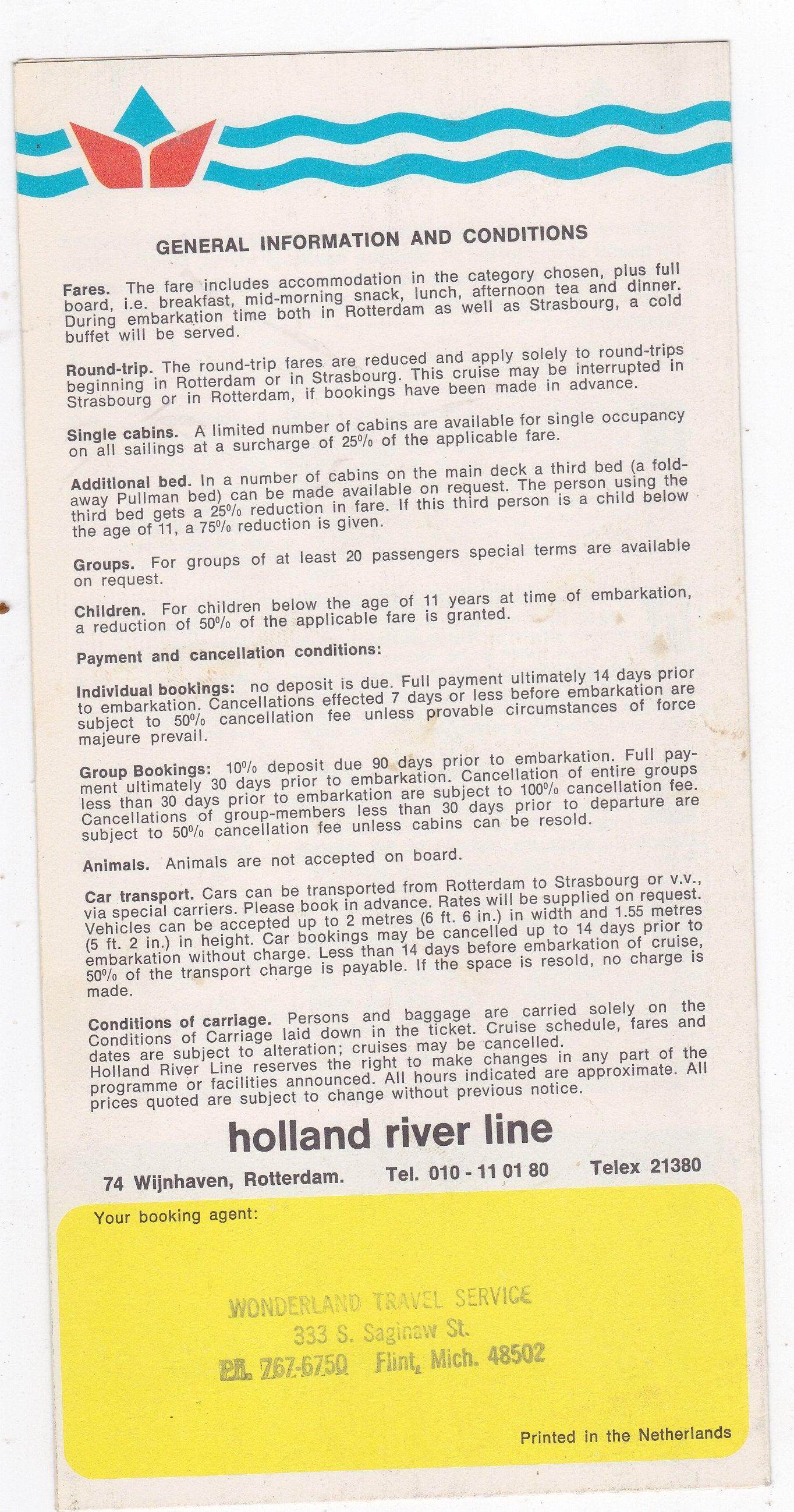 Holland River Line 1974 Rhine River Cruises Brochure Netherlands - TulipStuff