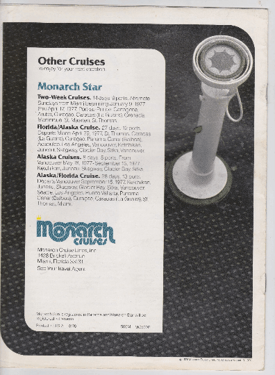 Monarch Cruise Lines ss Monarch Sun 1977 Caribbean Cruises Brochure - TulipStuff