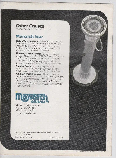 Monarch Cruise Lines ss Monarch Sun 1977 Caribbean Cruises Brochure - TulipStuff