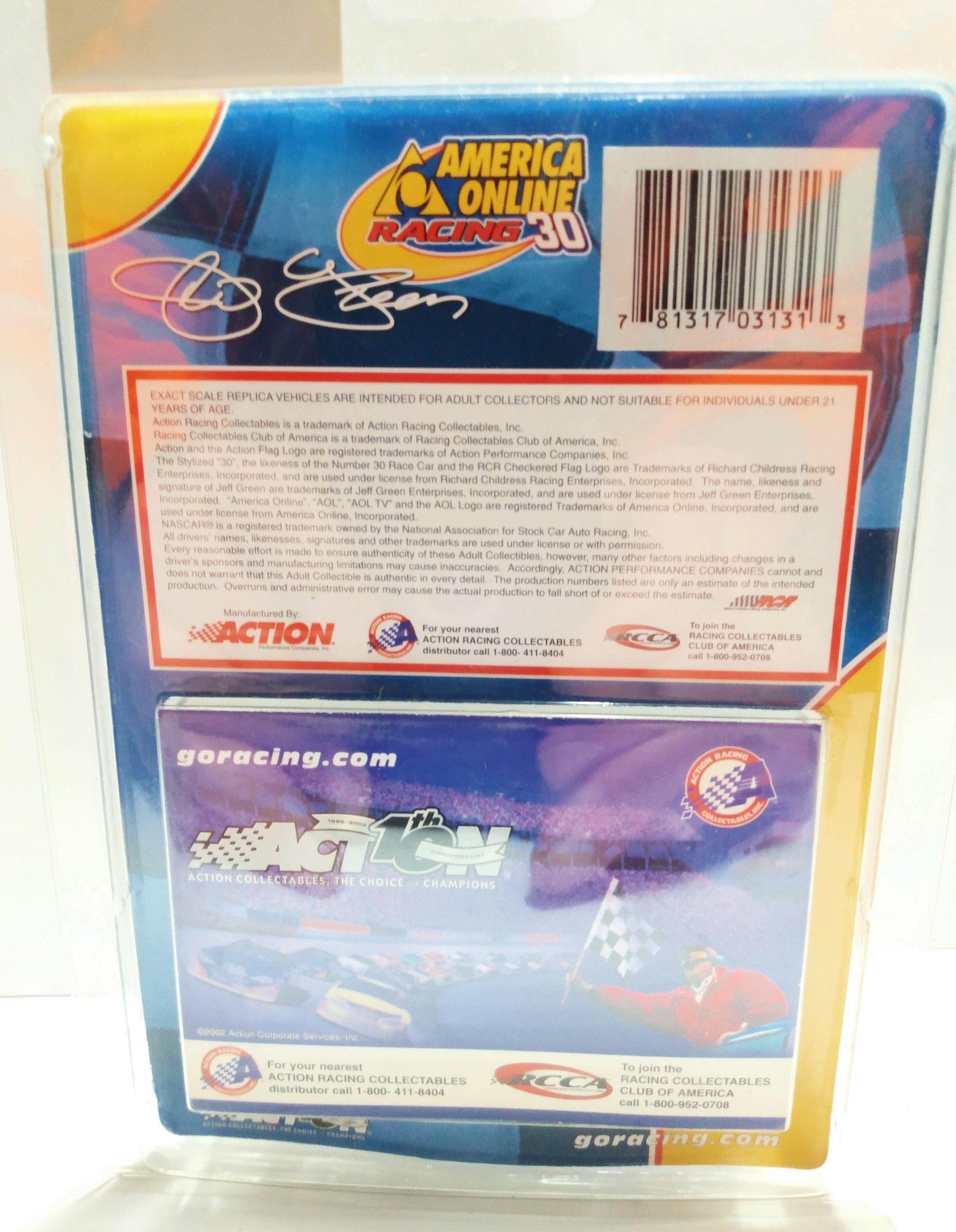 Action Racing 2002 Jeff Green AOL Monte Carlo NASCAR Racing Car - TulipStuff