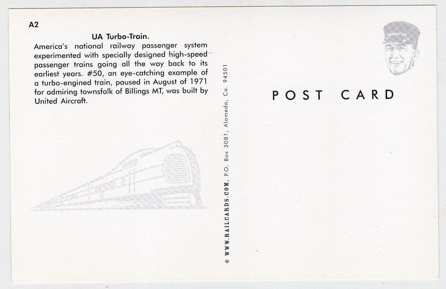 Amtrak UA Turbo Train Passenger Train At Billings Montana Postcard - TulipStuff