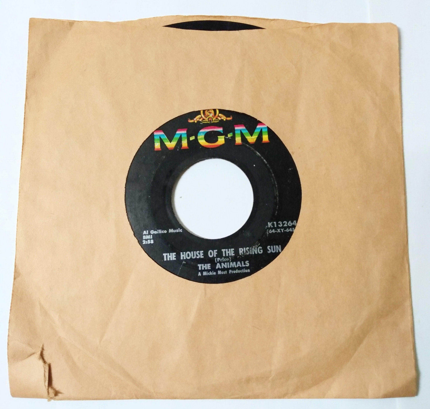 The Animals The House Of The Rising Sun Vinyl 7" MGM K13264 1964 - TulipStuff