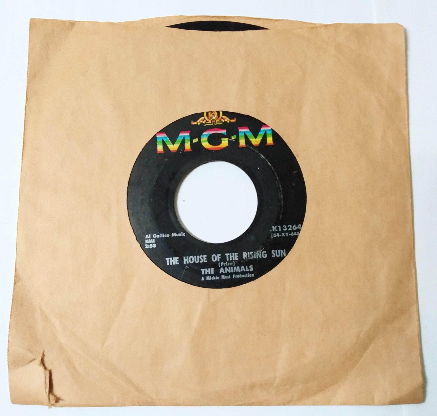 The Animals The House Of The Rising Sun Vinyl 7" MGM K13264 1964 - TulipStuff