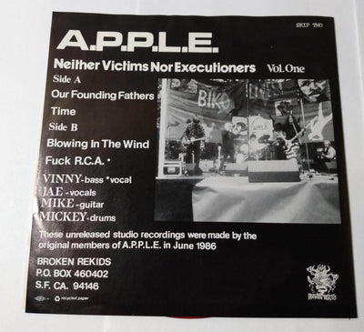 A.P.P.L.E. Neither Victims Nor Executioners 7" Red Vinyl NYHC 1991 - TulipStuff