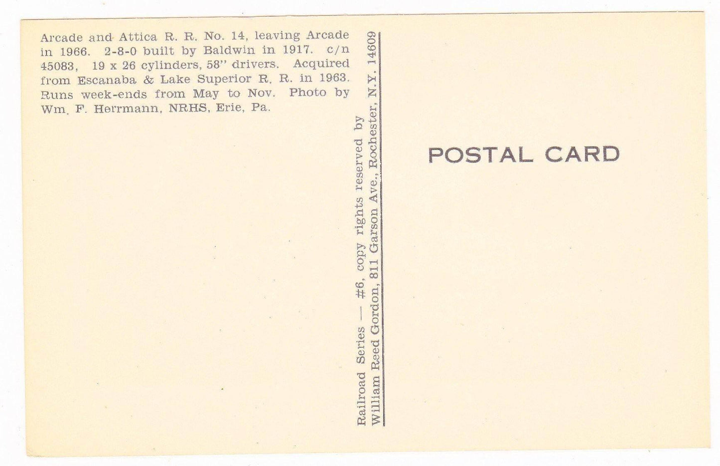 Arcade and Attica Railroad No 14 Baldwin 2-8-0 Steam Locomotive - TulipStuff