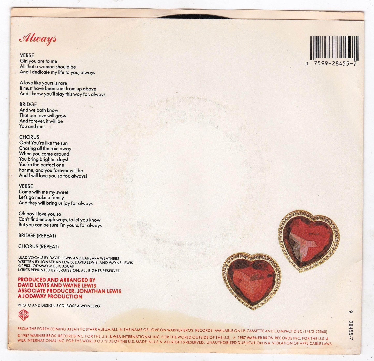 Atlantic Starr Always 7" 45rpm Vinyl Record Funk Soul 1987 - TulipStuff