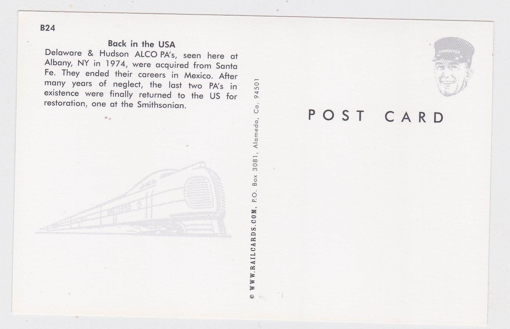 Delaware and Hudson Alco PA Diesel Locomotive Train at Albany Postcard - TulipStuff