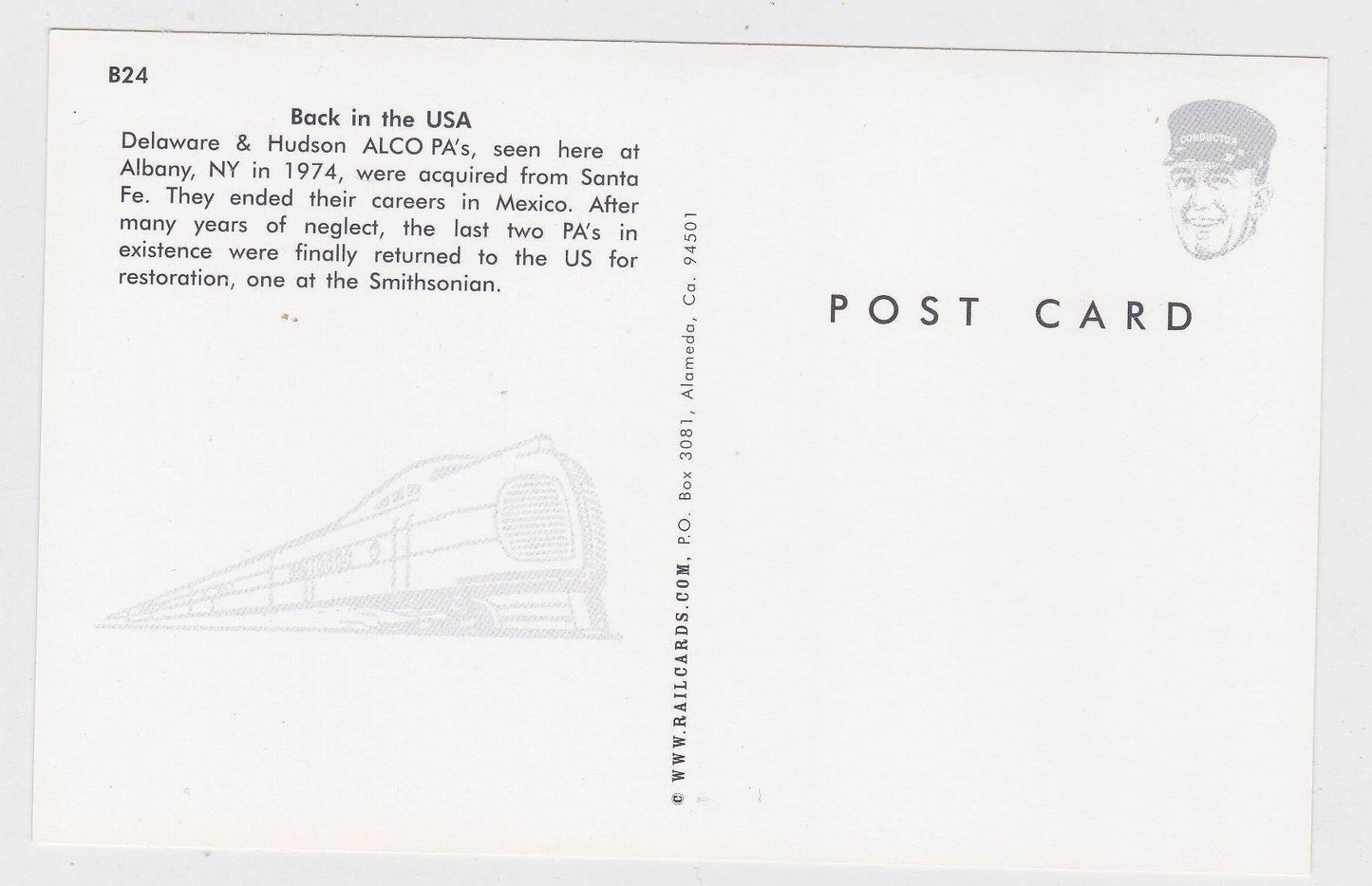 Delaware and Hudson Alco PA Diesel Locomotive Train at Albany Postcard - TulipStuff