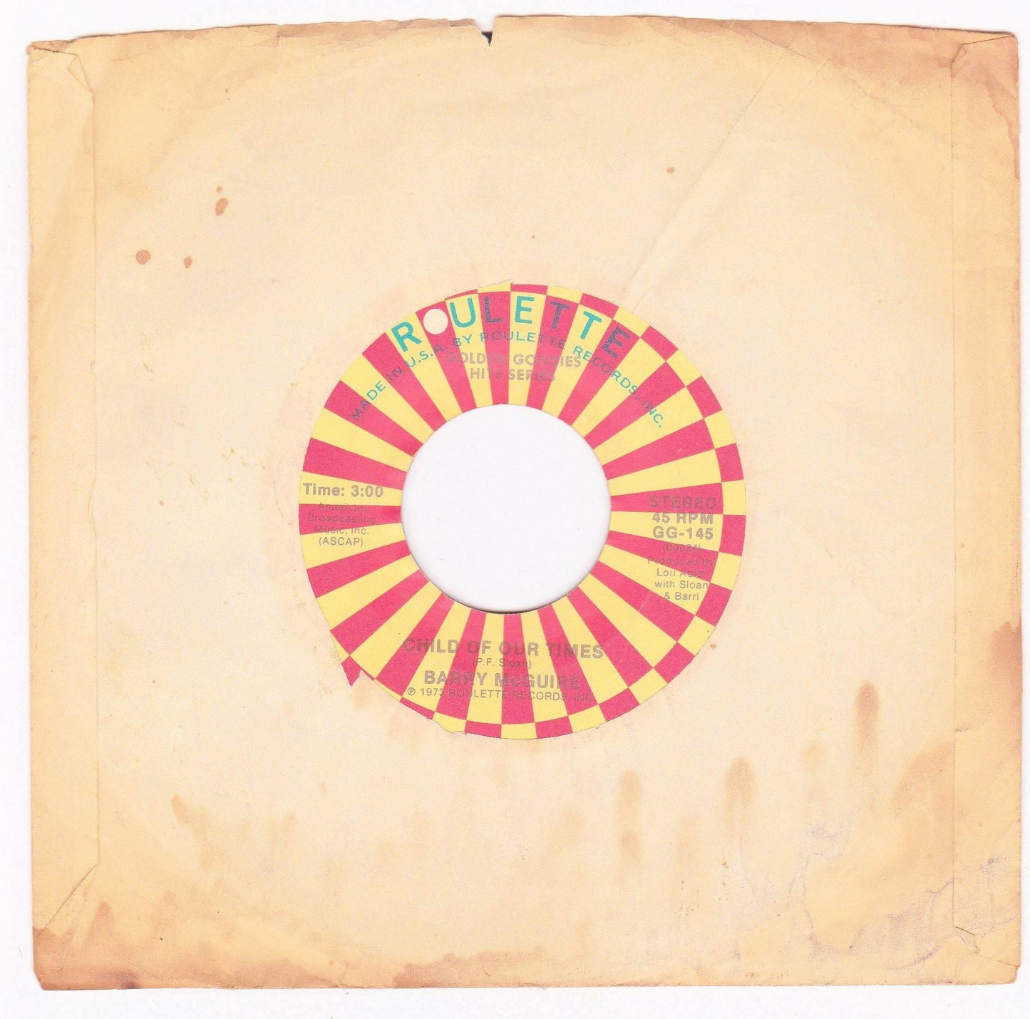 Barry McGuire Eve of Destruction b/w Child Of Our Times 1973 - TulipStuff