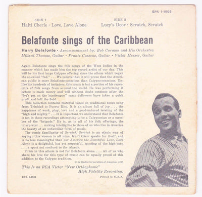 Harry Belafonte Sings of the Caribbean 7" Vinyl EP RCA Victor EPA 1-1505 1957 - TulipStuff