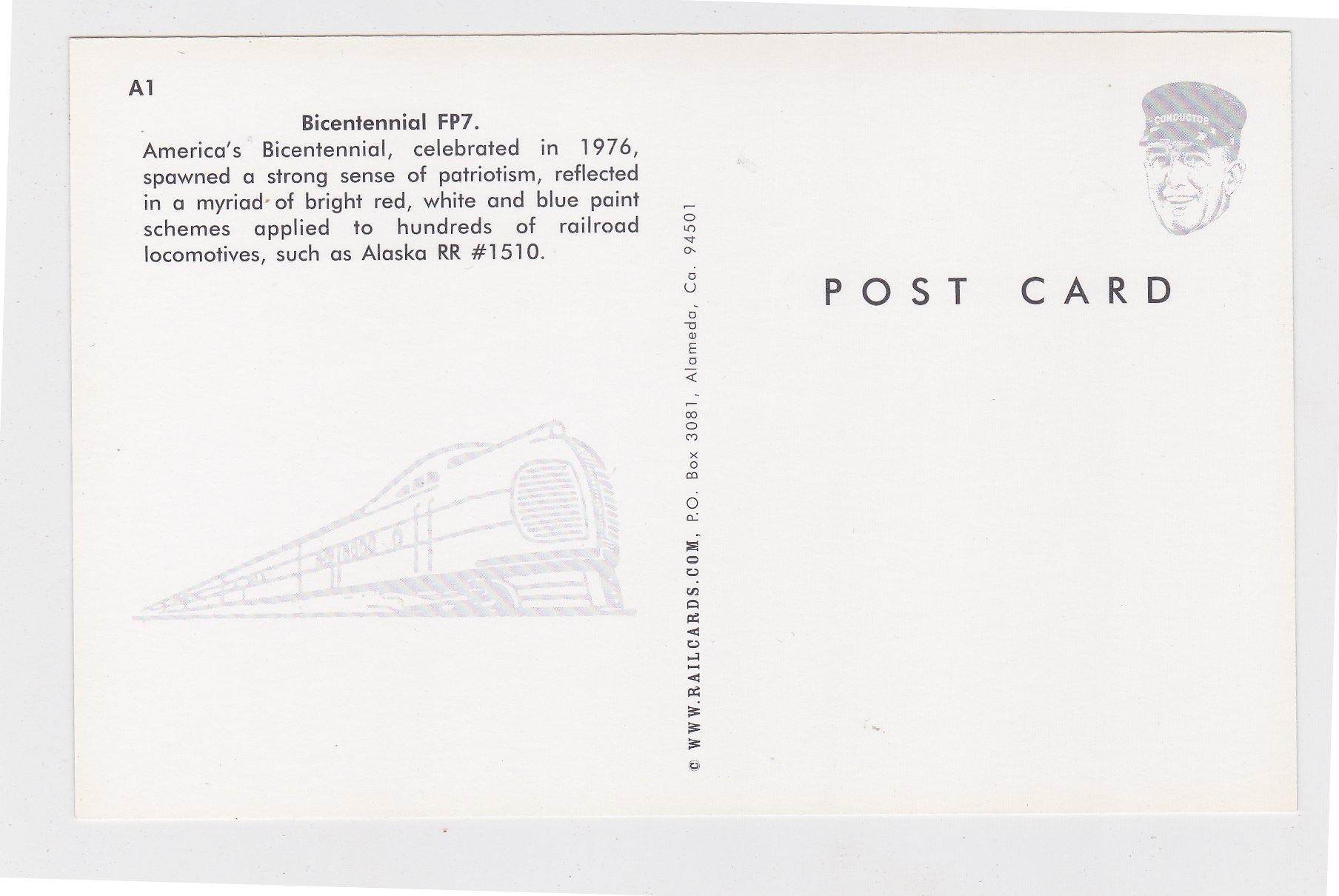 Alaska Railroad Bicentennial EMD FP7 Locomotive Postcard - TulipStuff