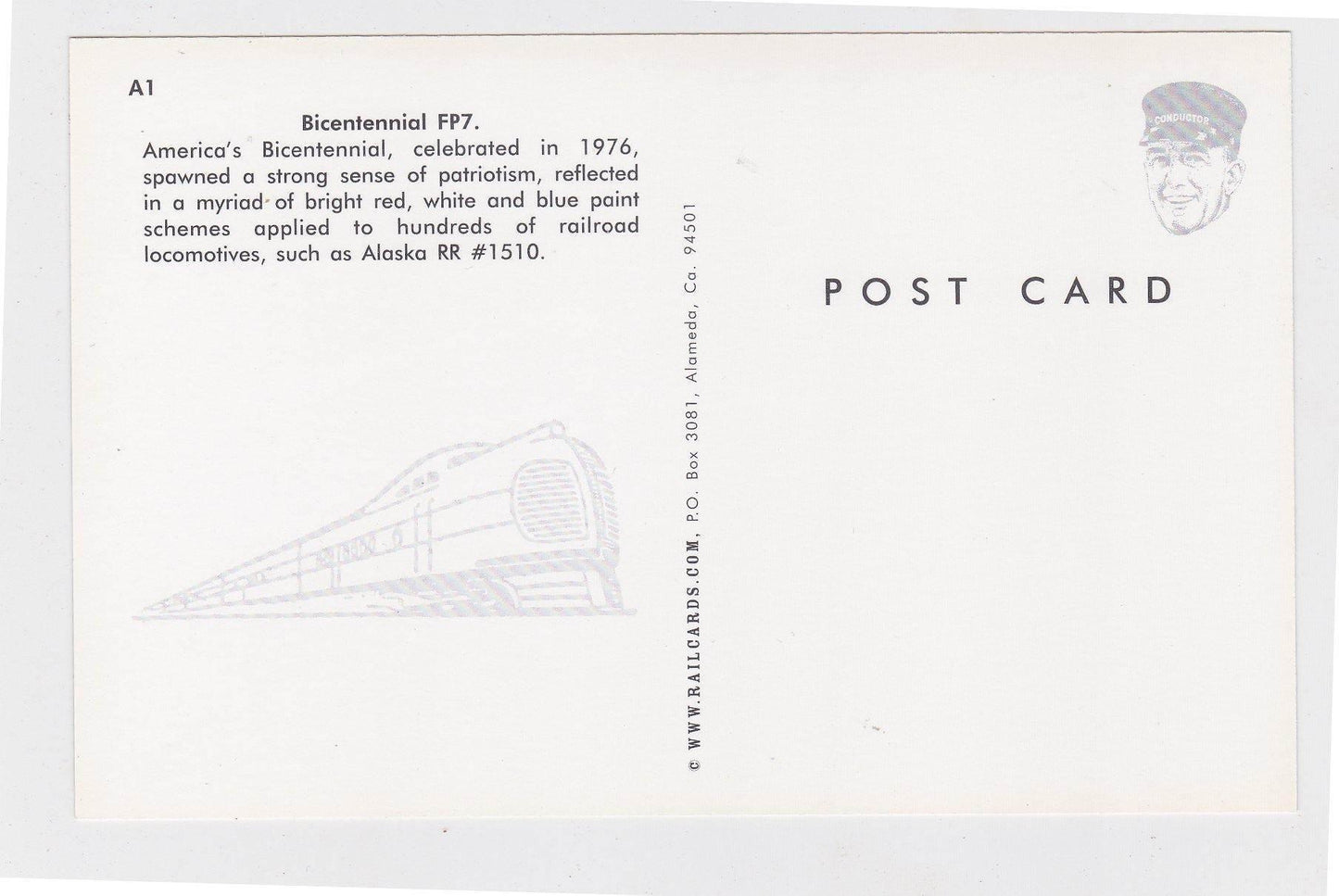 Alaska Railroad Bicentennial EMD FP7 Locomotive Postcard - TulipStuff
