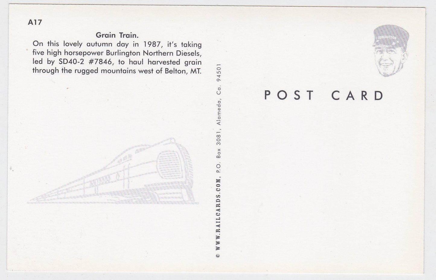 Burlington Northern EMD SD40-2 Locomotive Hauling Grain Belton Montana - TulipStuff