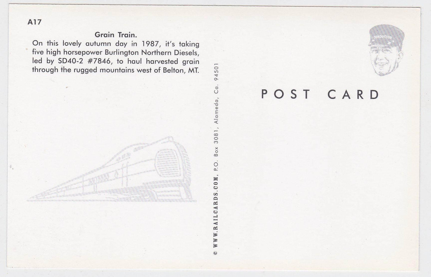 Burlington Northern EMD SD40-2 Locomotive Hauling Grain Belton Montana - TulipStuff