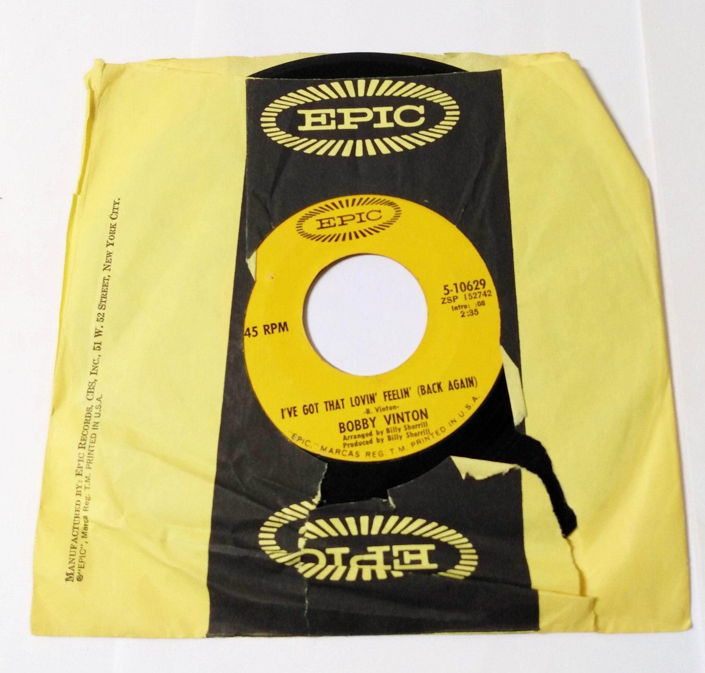 Bobby Vinton No Arms Can Ever Hold You 7" Vinyl Epic 5-10629 1970 - TulipStuff