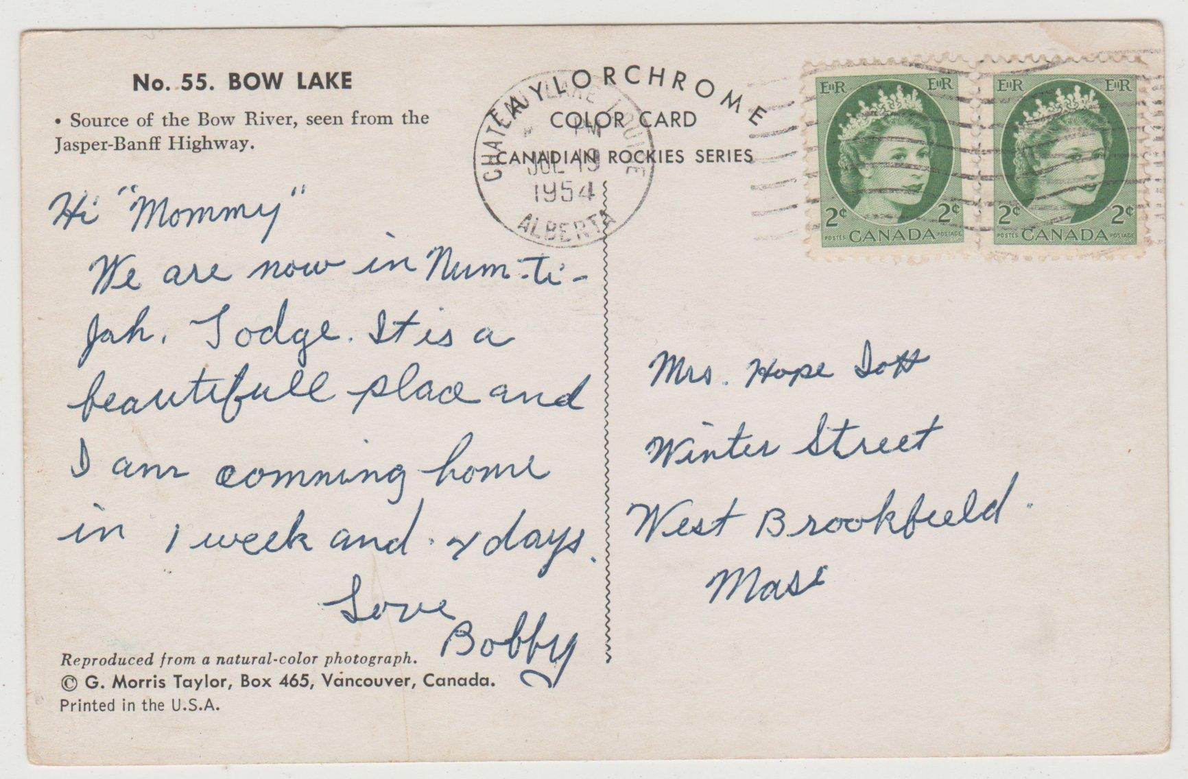 Bow Lake Canadian Rockies Alberta Queen Elizabeth Stamps 1954 - TulipStuff