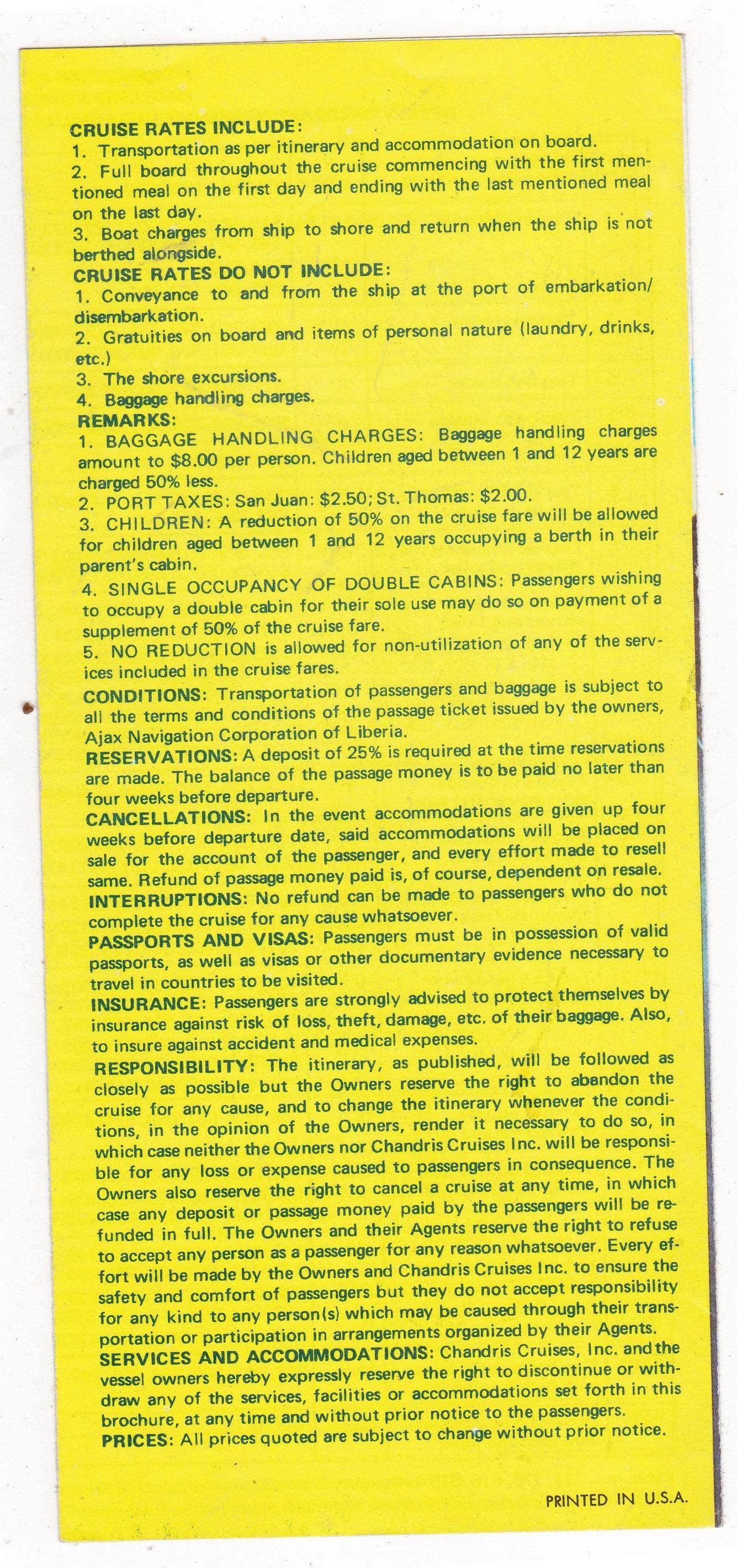 Chandris Lines SS Britanis 1975 Caribbean Hide-a-way Cruises Brochure - TulipStuff