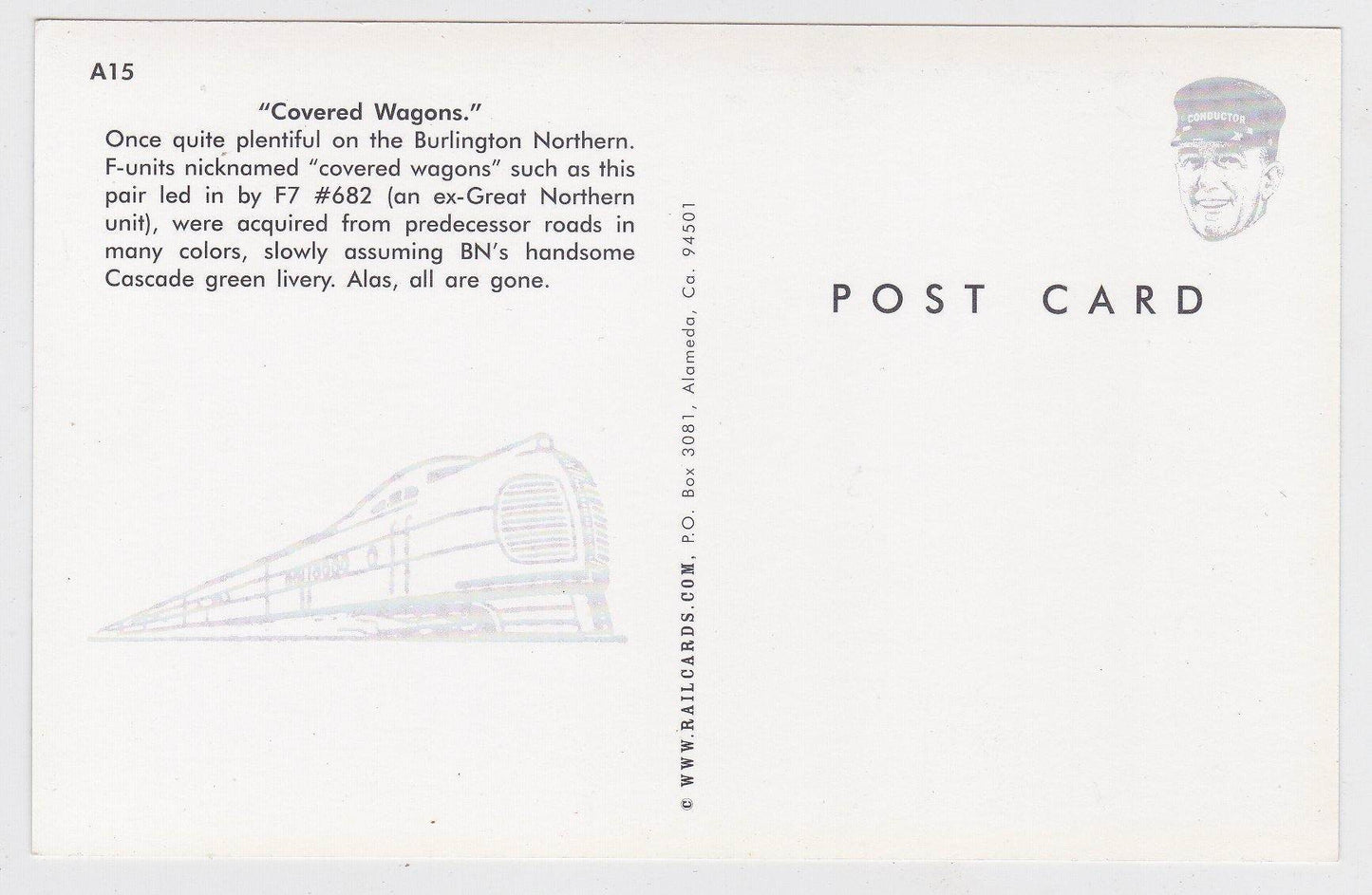 Burlington Northern EMD F7 Covered Wagons Locomotive Postcard - TulipStuff