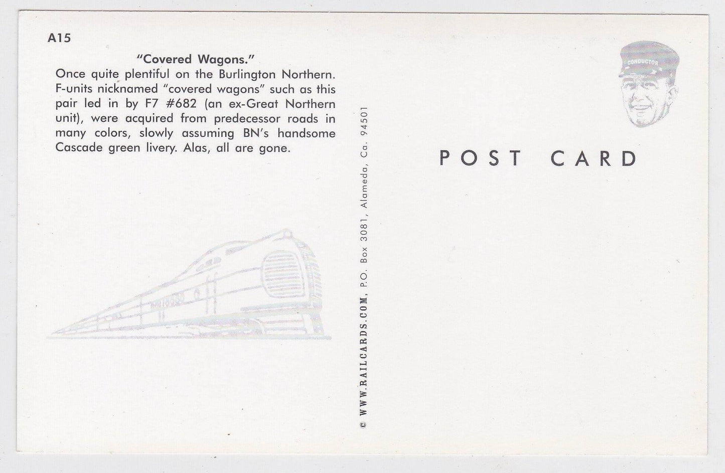 Burlington Northern EMD F7 Covered Wagons Locomotive Postcard - TulipStuff