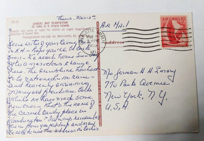 Caneel Bay Plantation Beach St John US Virgin Islands Postcard 1959 - TulipStuff