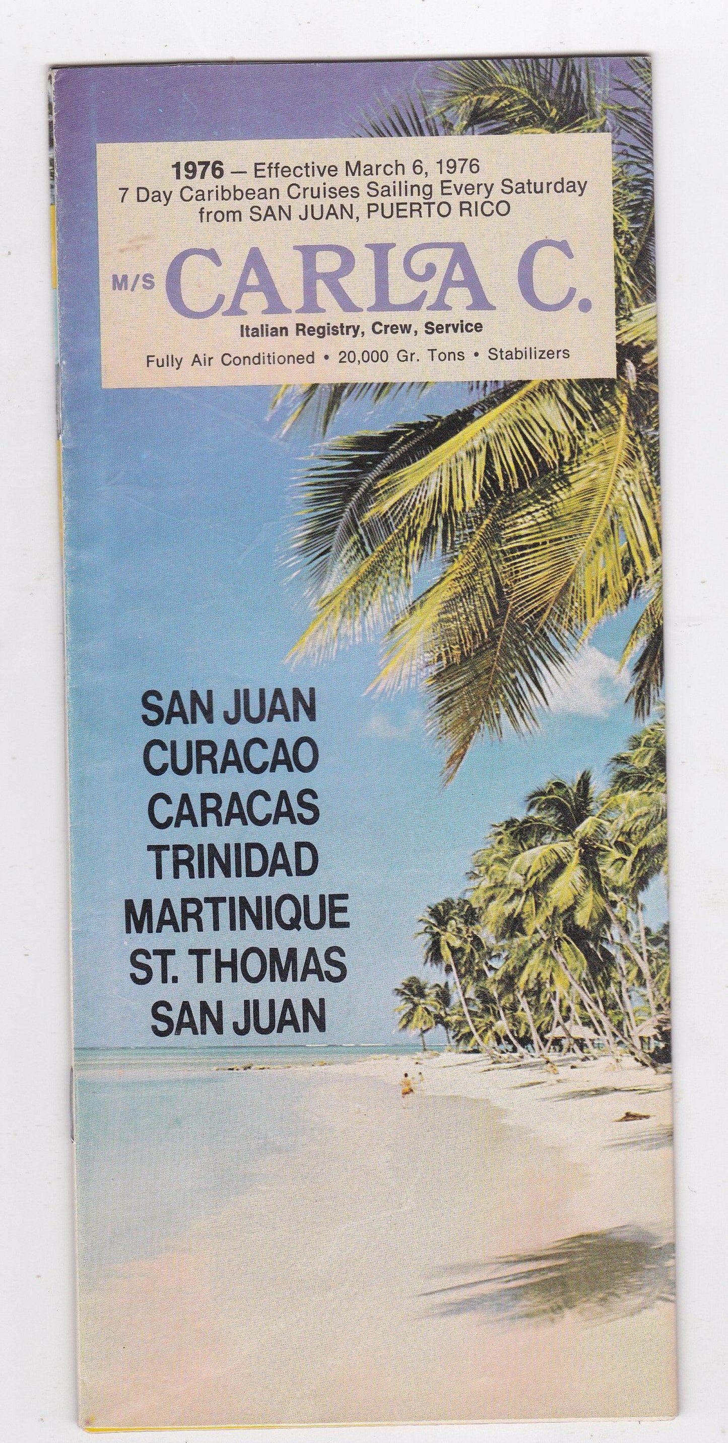 Costa Line Carla C. 1976 Caribbean Cruises Cruise Ship Brochure - TulipStuff