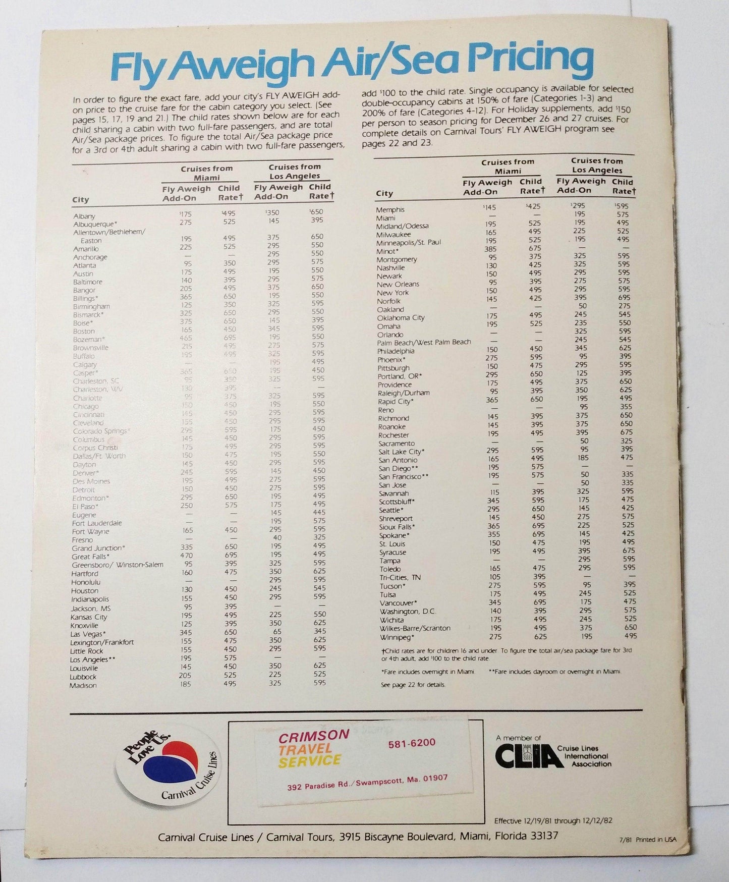 Carnival Cruise Lines 1982 Mardi Gras Carnivale Festivale Tropicale - TulipStuff