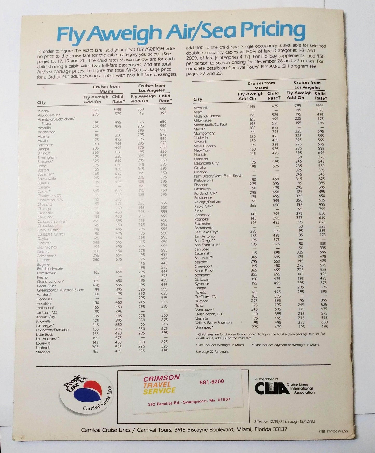 Carnival Cruise Lines 1982 Mardi Gras Carnivale Festivale Tropicale - TulipStuff