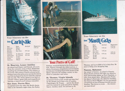 Carnival Cruises tss Mardi Gras tss Carnivale 1976 Fly/Cruise Brochure - TulipStuff