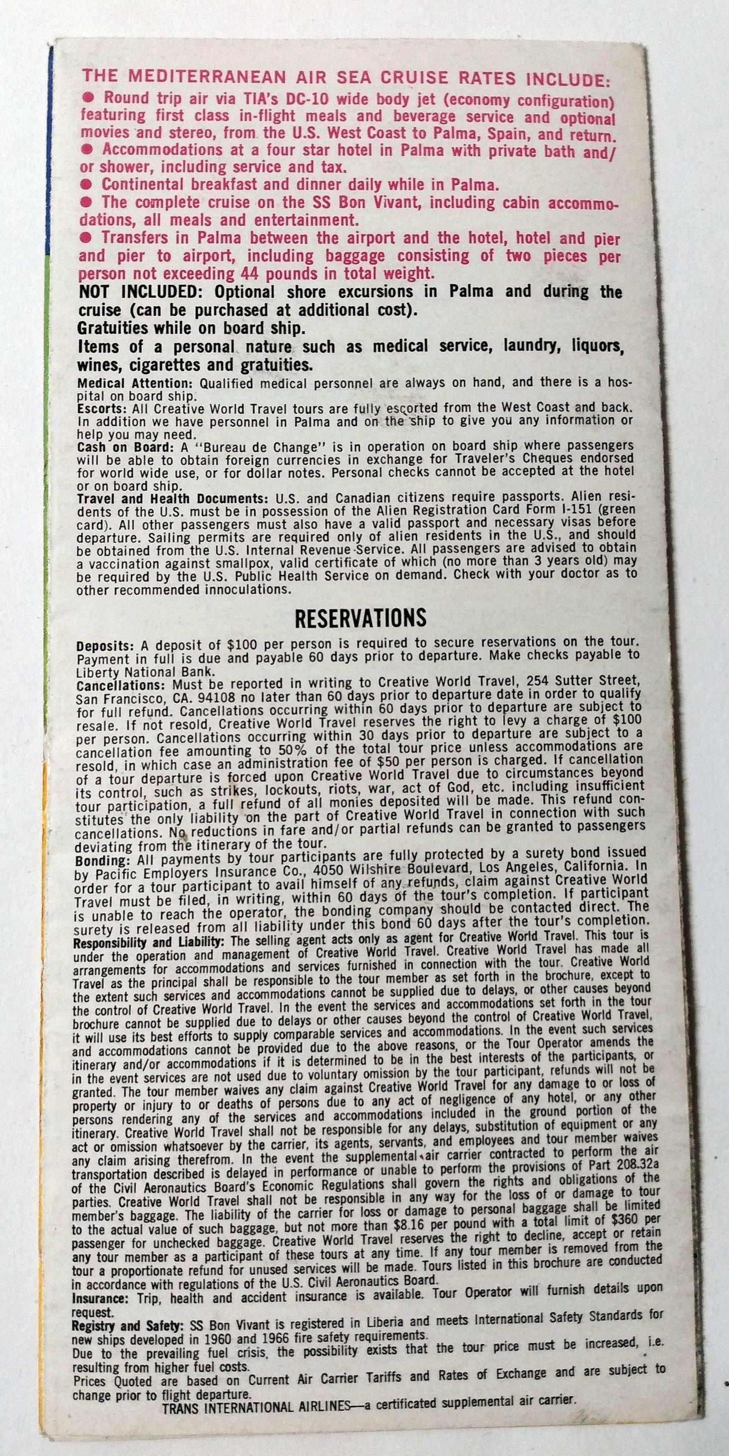 Chandris Flagship Cruises 1974 ss Bon Vivant Cruise Brochure - TulipStuff