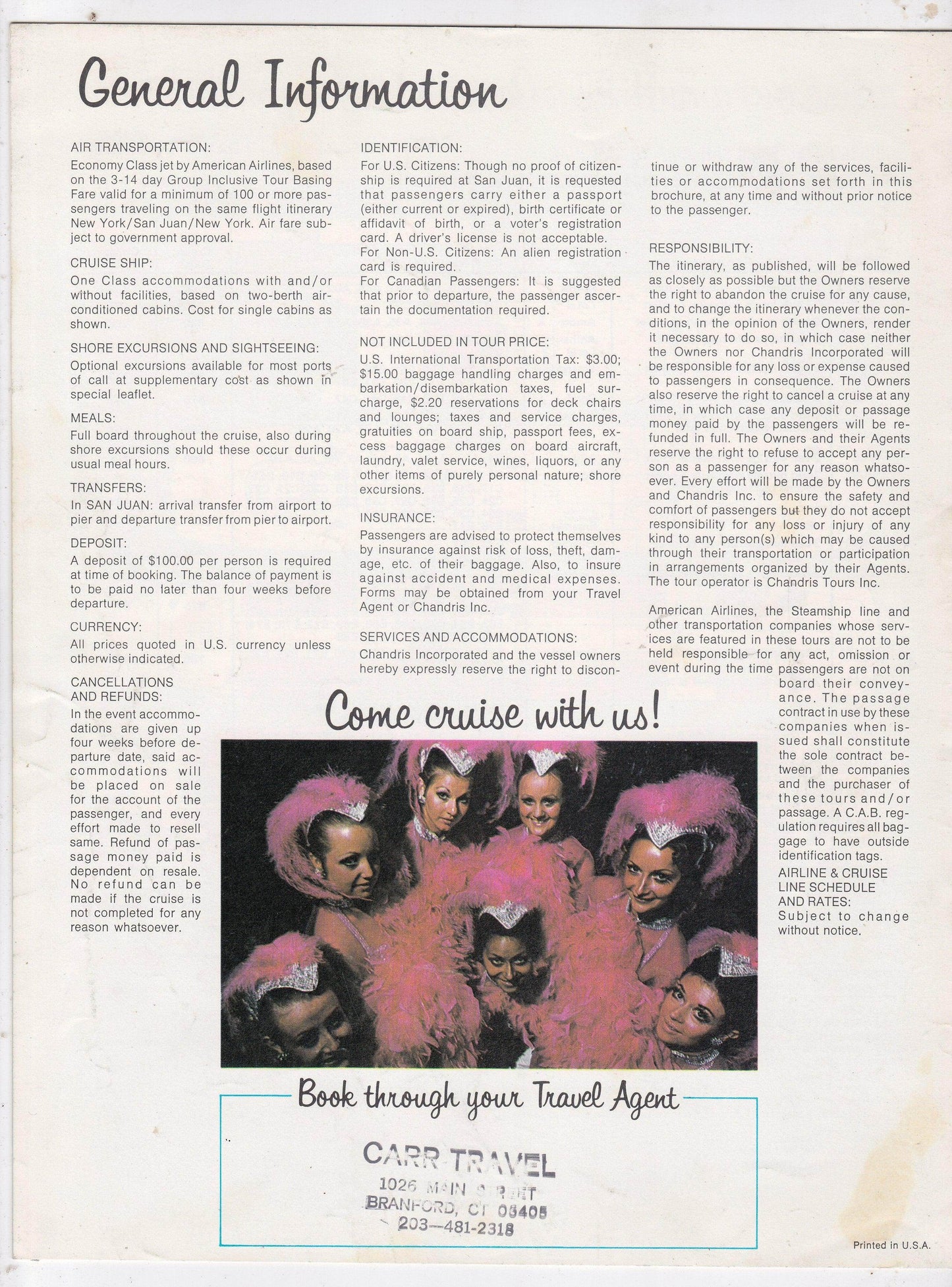 Chandris Cruises The Victoria 1978/79 Caribbean Cruises Brochure - TulipStuff