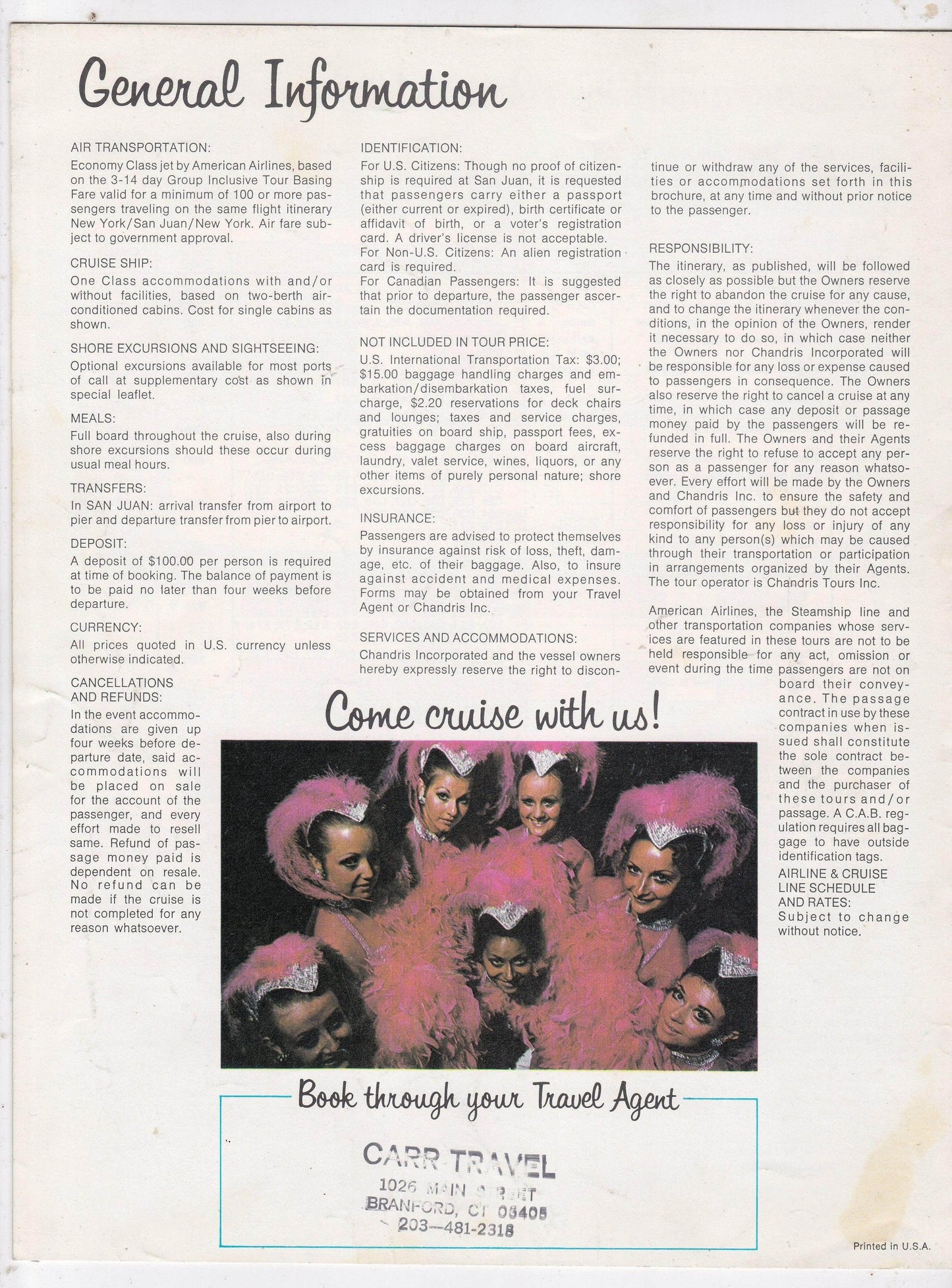 Chandris Cruises The Victoria 1978/79 Caribbean Cruises Brochure - TulipStuff