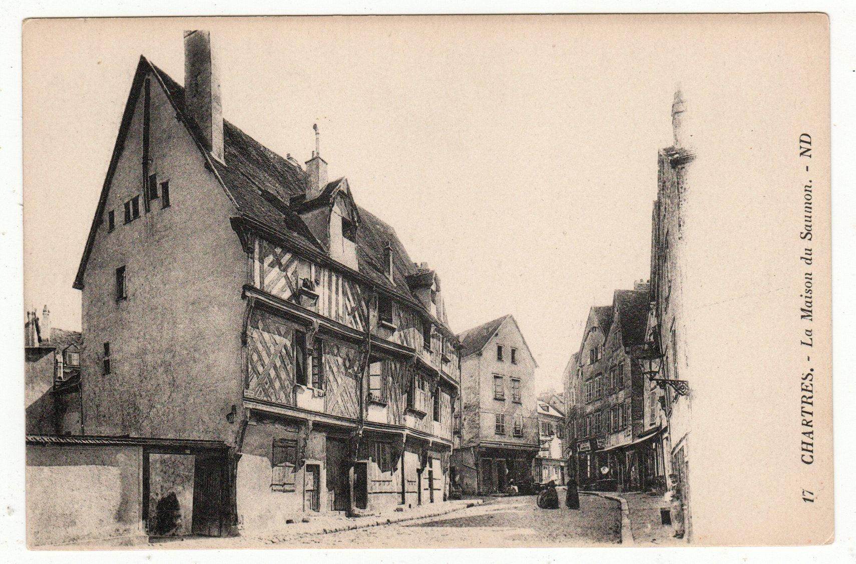 La Maison du Saumon Salmon House Chartres France 1912 Postcard - TulipStuff
