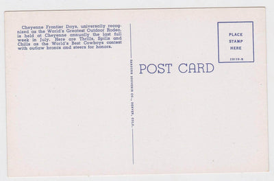 Cheyenne Frontier Days Rodeo Cowboys Wyoming 1940's Linen Postcard - TulipStuff