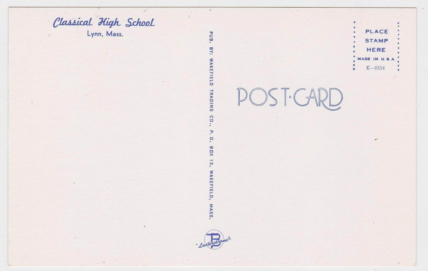 Classical High School Lynn Massachusetts 1950's Postcard - TulipStuff