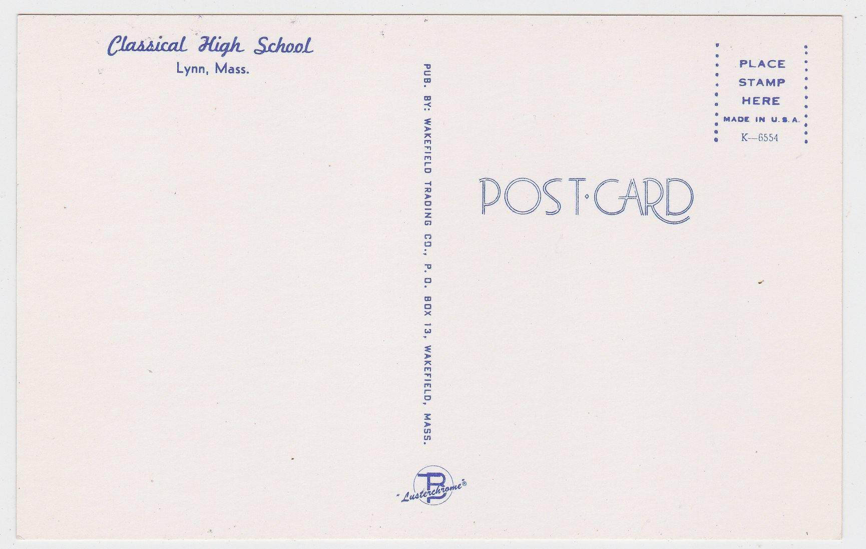 Classical High School Lynn Massachusetts 1950's Postcard - TulipStuff