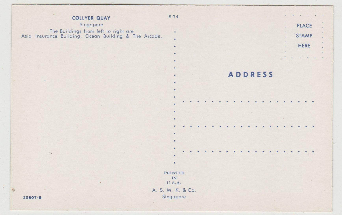 Collyer Quay Singapore Late 1950's Early 1960's Postcard - TulipStuff